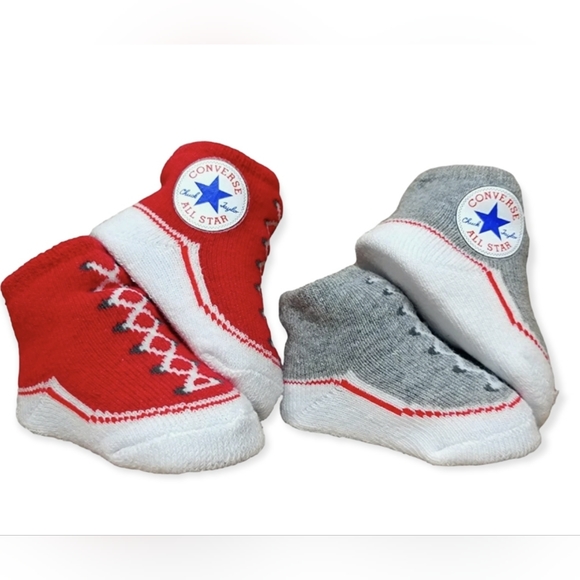 Converse Other - Baby Converse Chuck Taylor Infant Booties 2 Pack 0-6 Mths Red / Gray